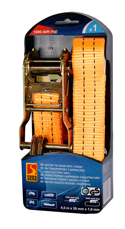 Ratelspanband met haak 4,5m x 38mm MAX. 1000 kg.