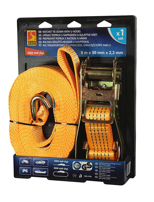 Ratelspanband (Heavy Duty) met haak 9m x 50mm MAX. 2500 kg.