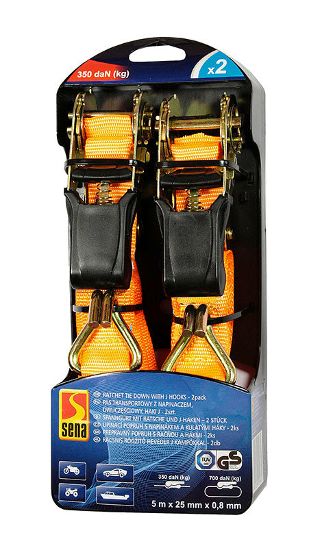 Set van 2 ratelspanbanden met haken 5m x 25mm MAX. 350 kg.