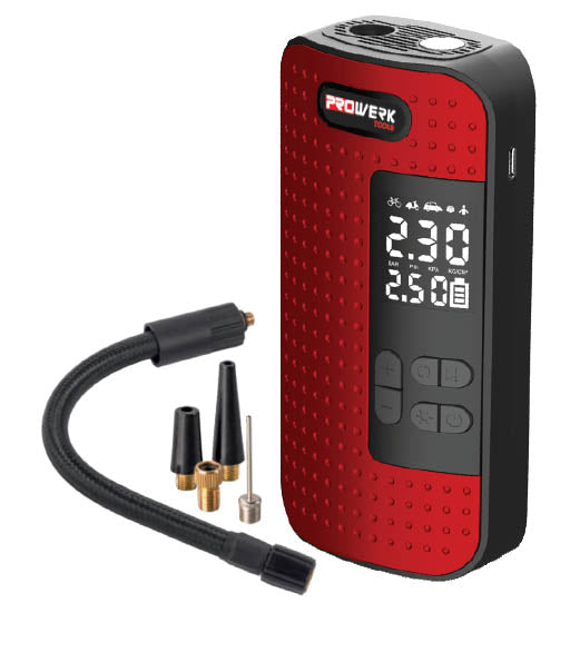 Electrische pomp met Li-Ion accu in mini hand formaat (voor fiets, auto, luchtbed, etc)