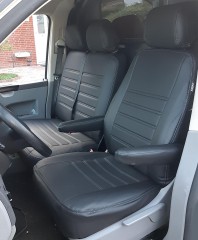 Pasvorm stoelhoezen set (stoel en duobank) Volkswagen Transporter T5 2003-2015 - Kunstleer zwart