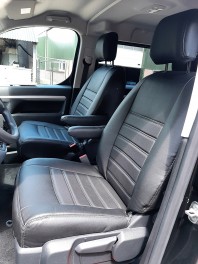 Pasvorm stoelhoezenset  (stoel en stoel) Citroen Jumpy / Peugeot Expert / Toyota Proace 2016-heden / Opel Vivaro (C) 2019-heden / Fiat Scudo 2022-heden - Kunst leer zwart