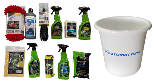 Autowasset XXL (12 delig) alles voor de binnen- en buitenkant van je auto (inclusief gratis emmer)