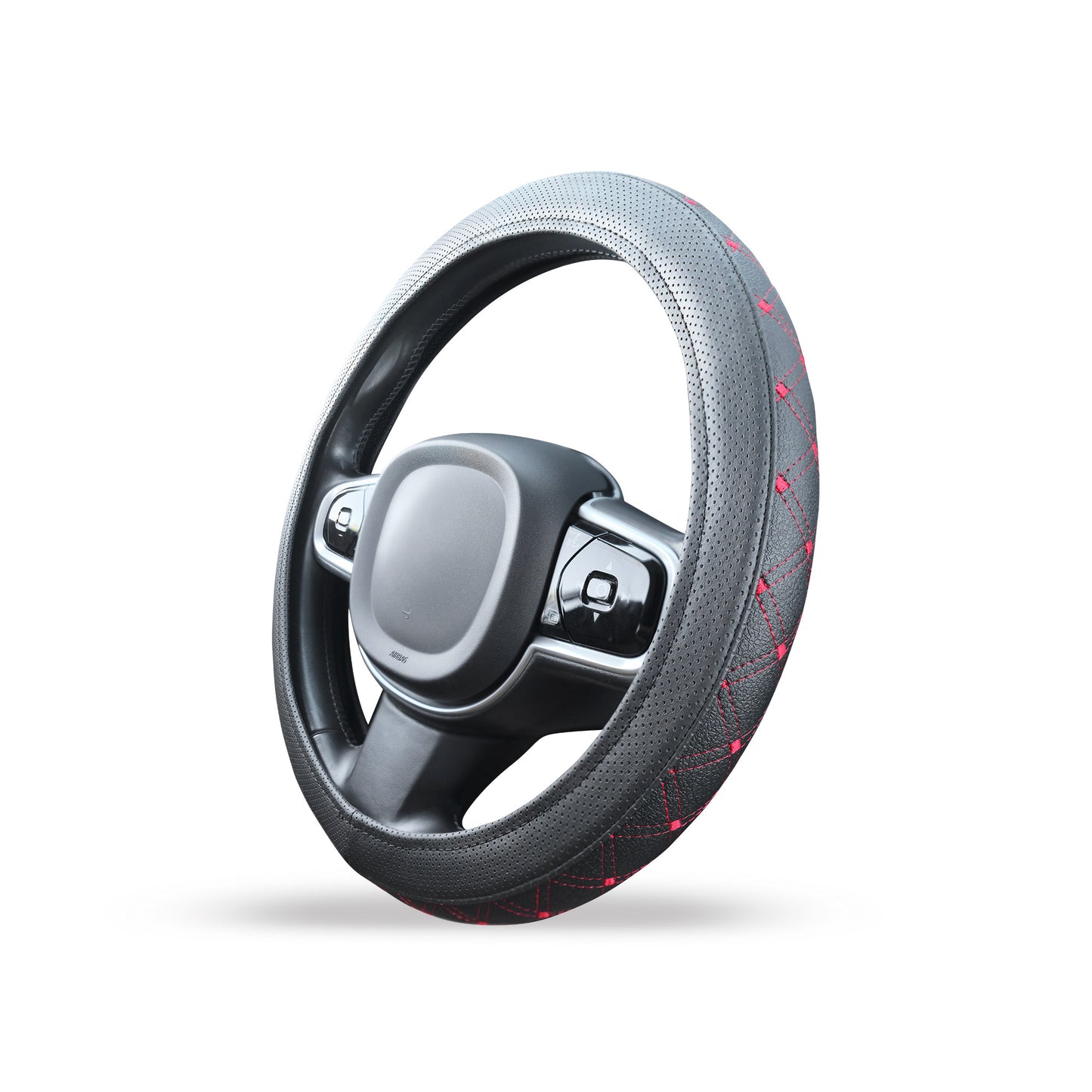 Stuurhoes van zwart kunstleer met rood stiksel