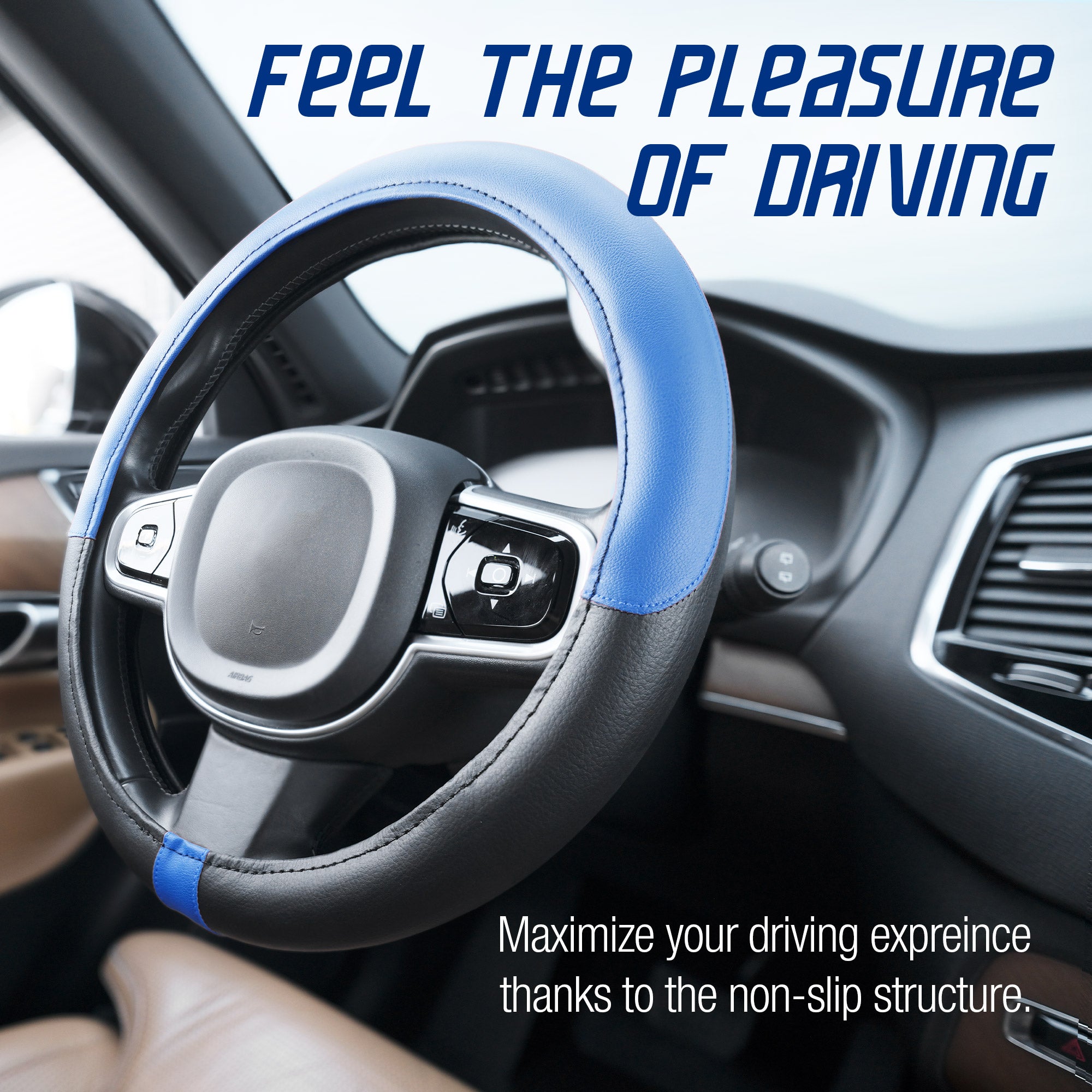 Stuurhoes sport in tweekleurig kunstleer zwart en blauw