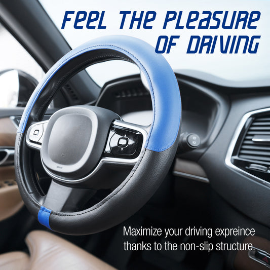 Stuurhoes sport in tweekleurig kunstleer zwart en blauw