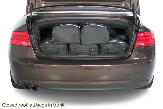 Reistassenset Audi A5 Cabriolet (8F7) 2009-2016 (Met de cabriokap open passen er 3 trolleytassen en 2 reistassen in de kofferruimte)