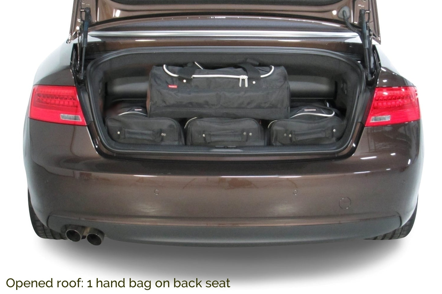 Reistassenset Audi A5 Cabriolet (8F7) 2009-2016 (Met de cabriokap open passen er 3 trolleytassen en 2 reistassen in de kofferruimte)
