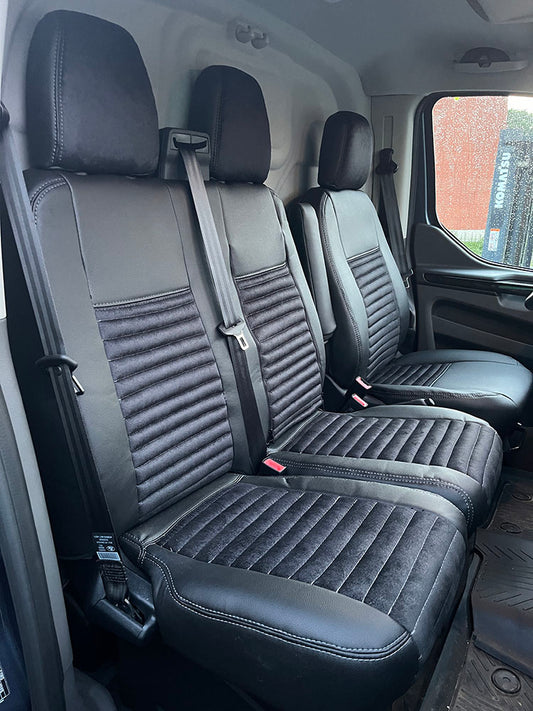 Pasvorm Stoelhoezen Ford Transit Custom (dubbel cabine) bestelwagen (2015-2023) - stof, kunstleer of stof / kunstleer
