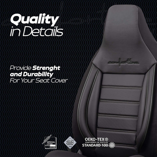 Stoelhoezen Comfortline City  - luxe kunstleer - kleur zwart (complete set, past in auto's met vaste of geintegreerde hoofdsteun)