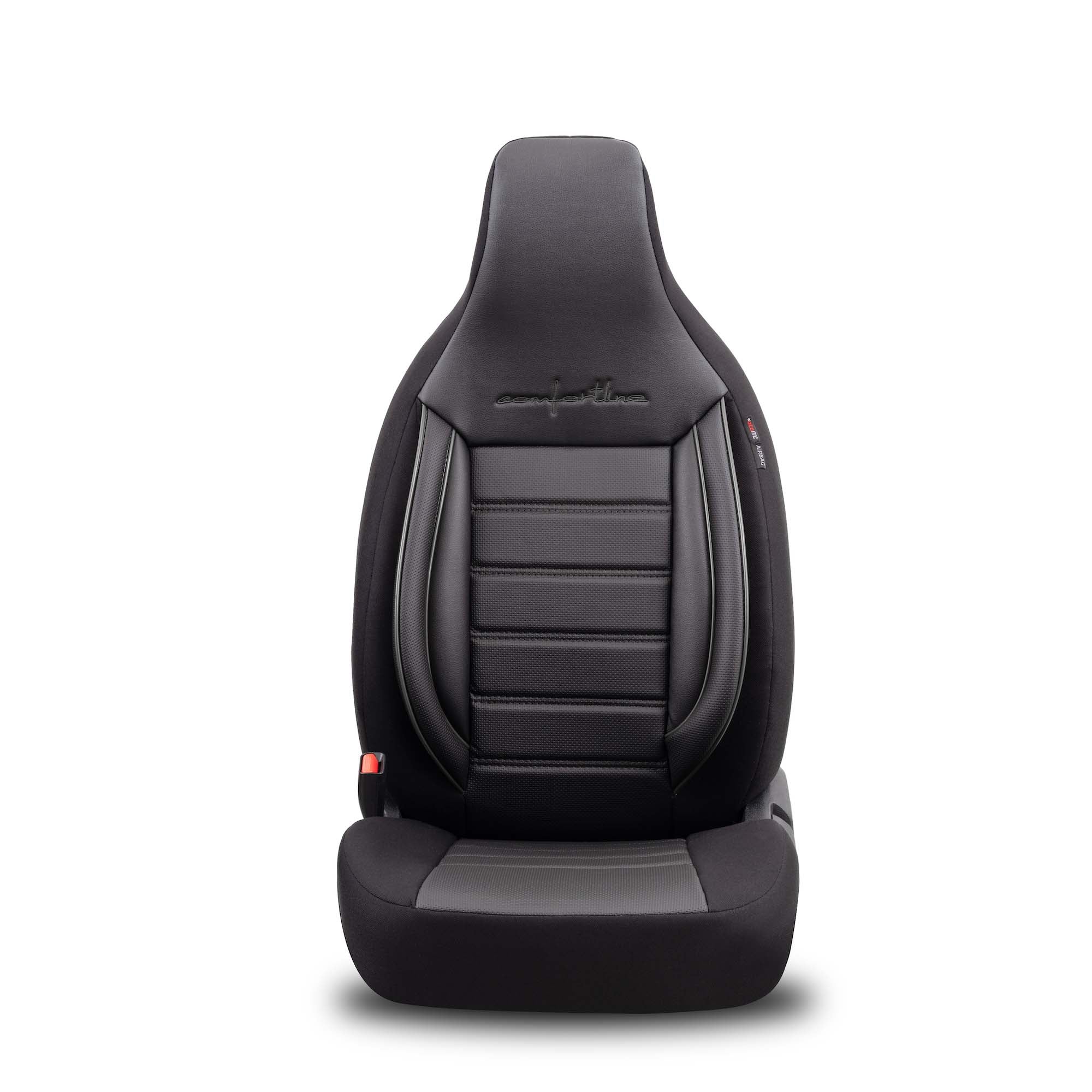 Stoelhoezen Comfortline City  - luxe kunstleer - kleur zwart (complete set, past in auto's met vaste of geintegreerde hoofdsteun)