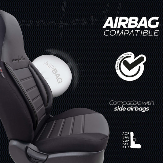 Stoelhoezen Comfortline City  - luxe kunstleer - kleur zwart (complete set, past in auto's met vaste of geintegreerde hoofdsteun)