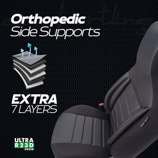 Stoelhoezen Comfortline City  - luxe kunstleer - kleur zwart (complete set, past in auto's met vaste of geintegreerde hoofdsteun)