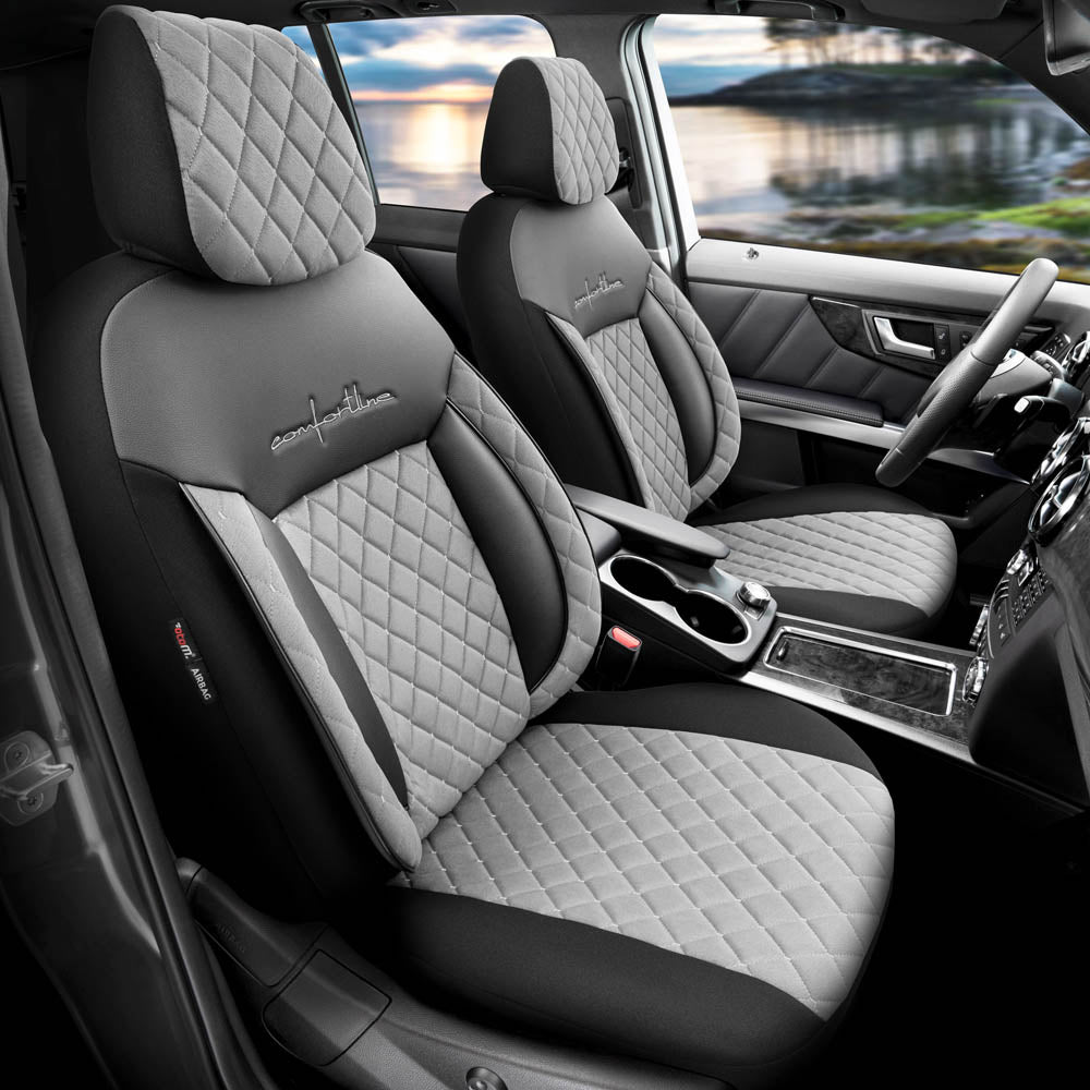 Luxe Autostoelhoezenset Comfort VIP - kunstleder met suede stof - kleur zwart-grijs (complete set)