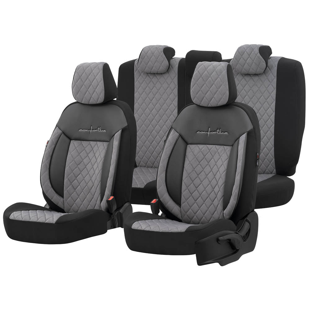 Luxe Autostoelhoezenset Comfort VIP - kunstleder met suede stof - kleur zwart-grijs (complete set)