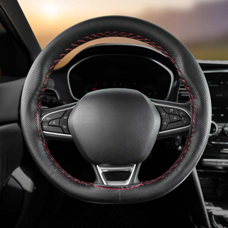 Stuurbekleding (doe-het-zelf) kunstleder geperforeerd - Zwart / rood stiksel