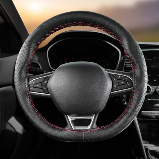 Stuurbekleding (doe-het-zelf) kunstleder geperforeerd - Zwart / rood stiksel
