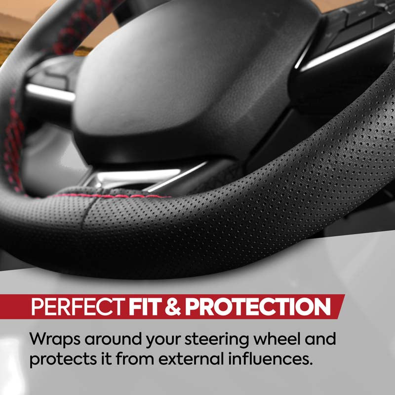 Stuurbekleding (doe-het-zelf) kunstleder geperforeerd - Zwart / rood stiksel