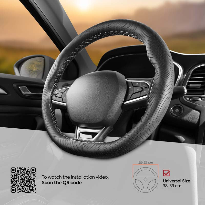 Stuurbekleding (doe-het-zelf) kunstleder geperforeerd - Zwart / grijs stiksel