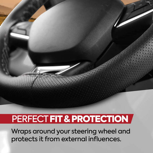 Stuurbekleding (doe-het-zelf) kunstleder geperforeerd - Zwart / grijs stiksel