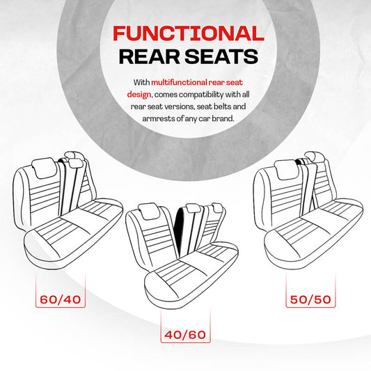 Autostoelhoezenset GTI Sports zwart-rood (complete set)