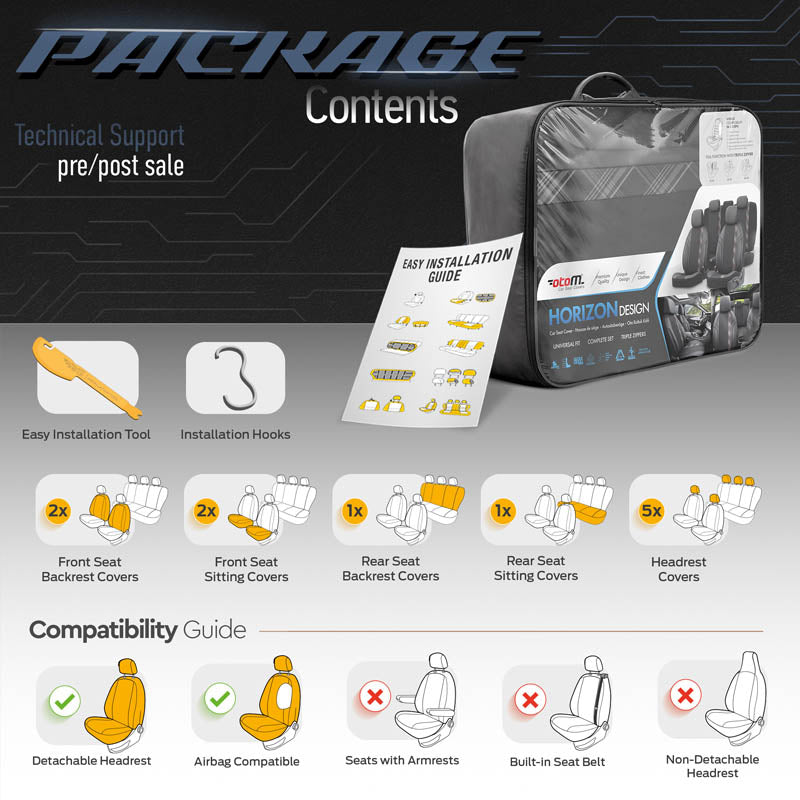 Autostoelhoezenset Horizon zwart-grijs (complete set)