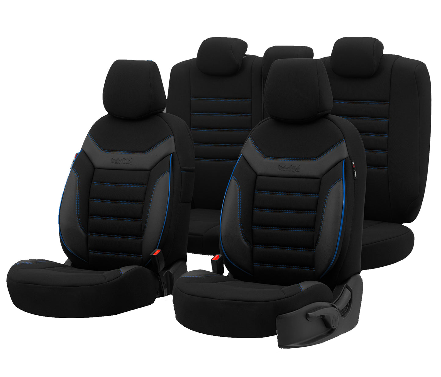 Stoelhoezenset Individual zwart-blauw (complete set)