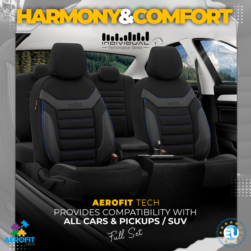 Stoelhoezenset Individual zwart-blauw (complete set)