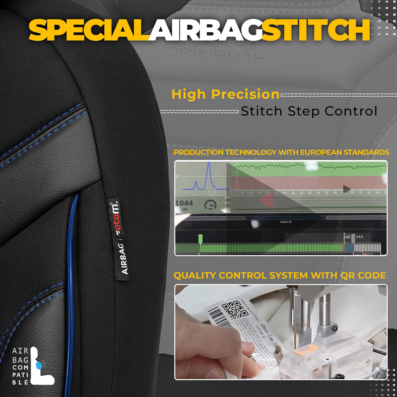 Stoelhoezenset Individual zwart-blauw (complete set)