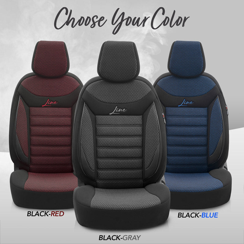 Stoelhoezenset Line zwart-grijs (complete set)