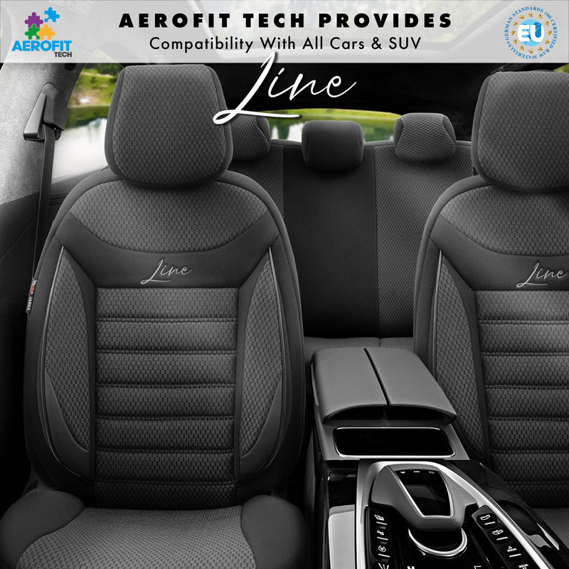 Stoelhoezenset Line zwart-grijs (complete set)