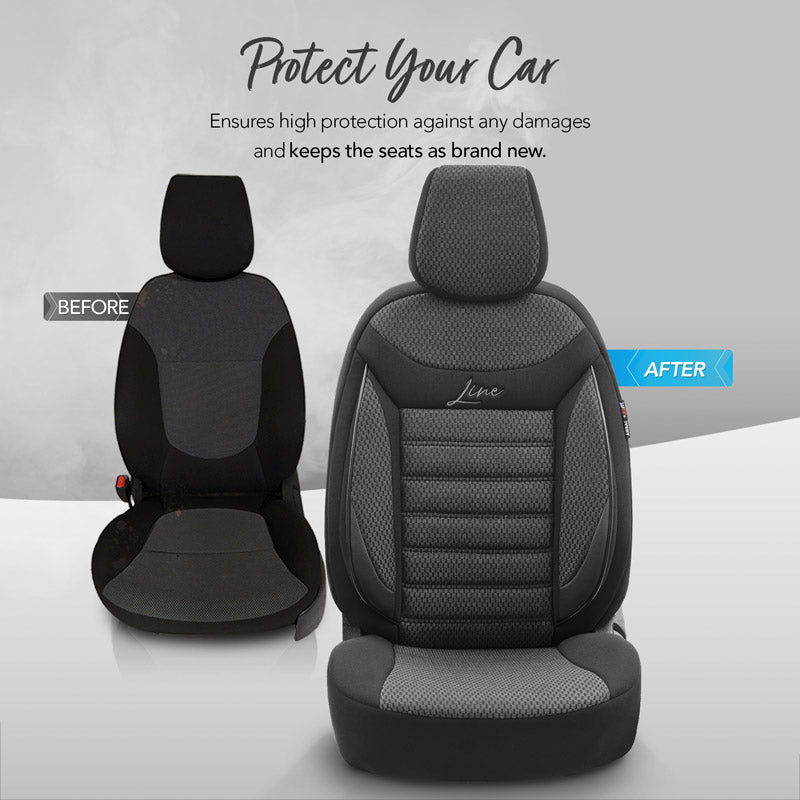 Stoelhoezenset Line zwart-grijs (complete set)