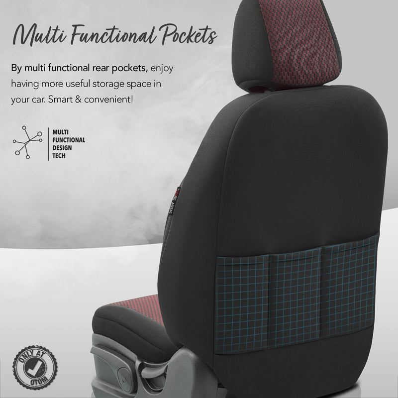 Stoelhoezenset Line zwart-rood (complete set)