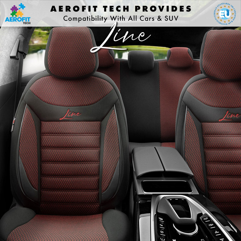 Stoelhoezenset Line zwart-rood (complete set)