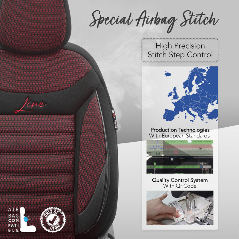 Stoelhoezenset Line zwart-rood (complete set)