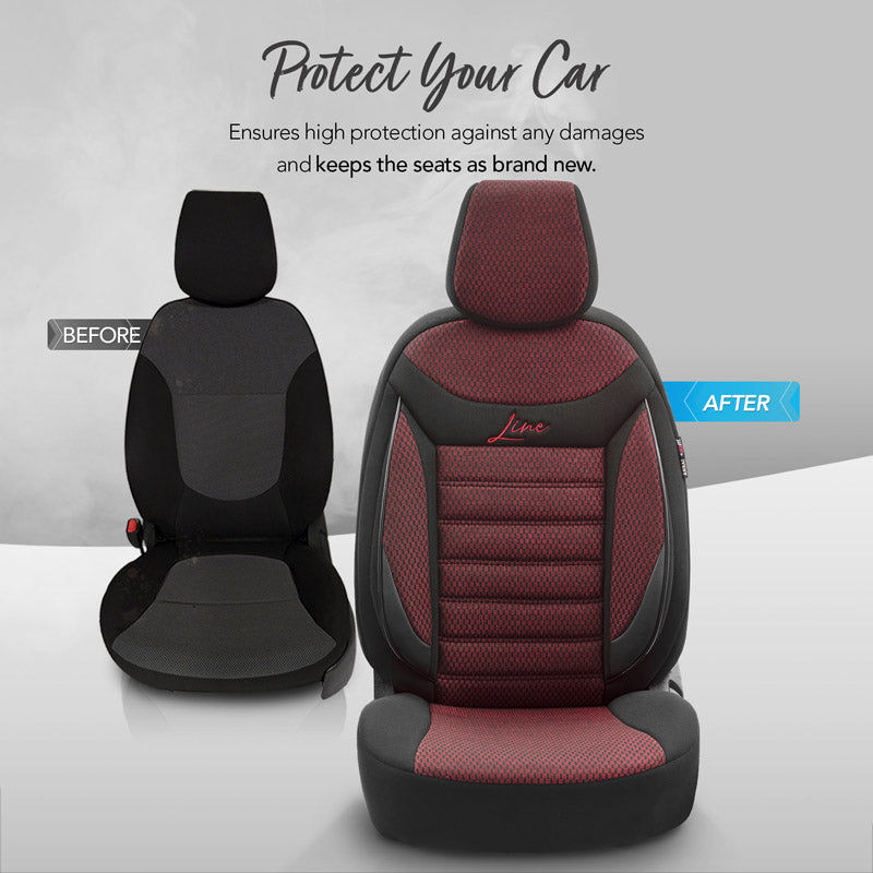 Stoelhoezenset Line zwart-rood (complete set)