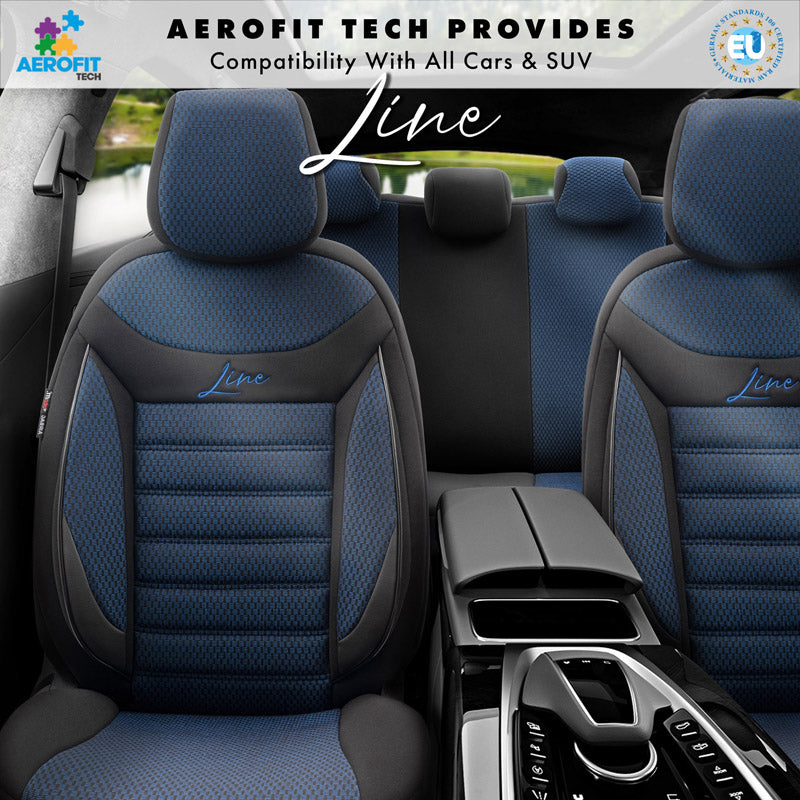 Stoelhoezenset Line zwart-blauw (complete set)