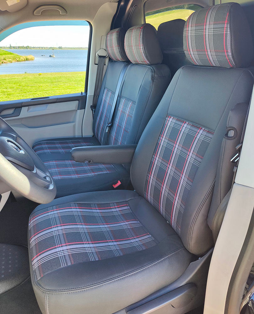 Pasvorm stoelhoezen Volkswagen T6 2015-heden (geschikt voor stoel en duobank) - Kunstleer en stof
