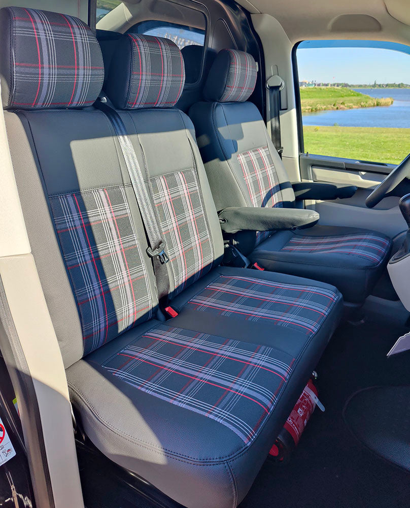 Pasvorm stoelhoezen Volkswagen T6 2015-heden (geschikt voor stoel en duobank) - Kunstleer en stof