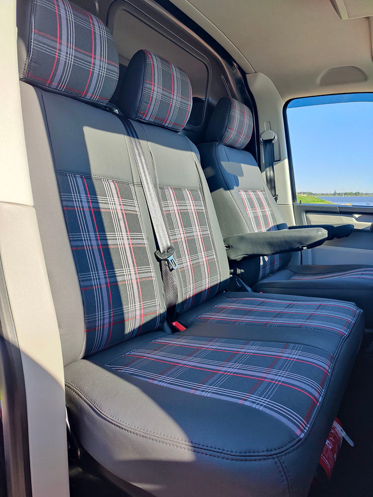 Pasvorm stoelhoezen Volkswagen T6 2015-heden (geschikt voor stoel en duobank) - Kunstleer en stof