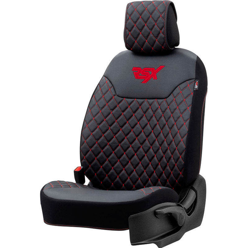 Stoelhoes - Stoelbeschermer RSX Diamond zwart met rood stiksel (eenvoudige montage) - kunstleer