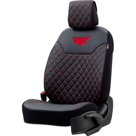 Stoelhoes - Stoelbeschermer RSX Diamond zwart met rood stiksel (eenvoudige montage) - kunstleer