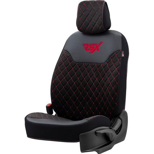 Stoelhoes - Stoelbeschermer RSX Diamond zwart met rood stiksel (eenvoudige montage) - luxe suede met kunstleer