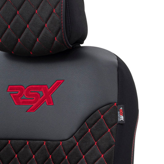 Stoelhoes - Stoelbeschermer RSX Diamond zwart met rood stiksel (eenvoudige montage) - luxe suede met kunstleer