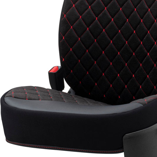 Stoelhoes - Stoelbeschermer RSX Diamond zwart met rood stiksel (eenvoudige montage) - luxe suede met kunstleer