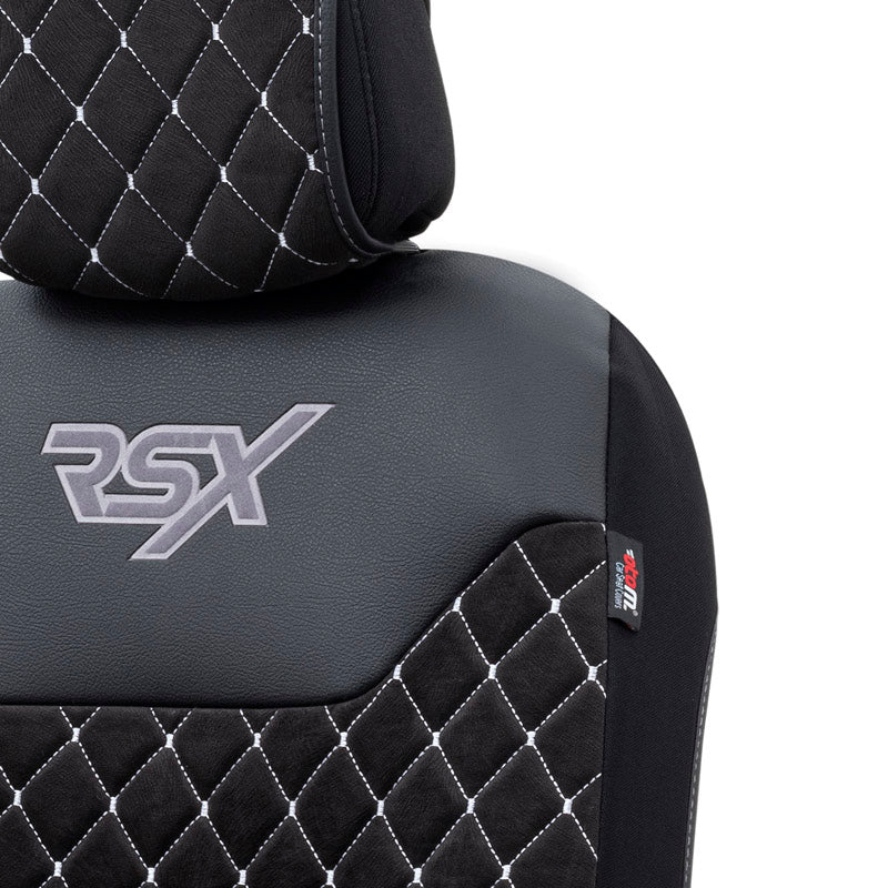 Stoelhoes - Stoelbeschermer RSX Diamond zwart met wit stiksel (eenvoudige montage) - luxe suede met kunstleer