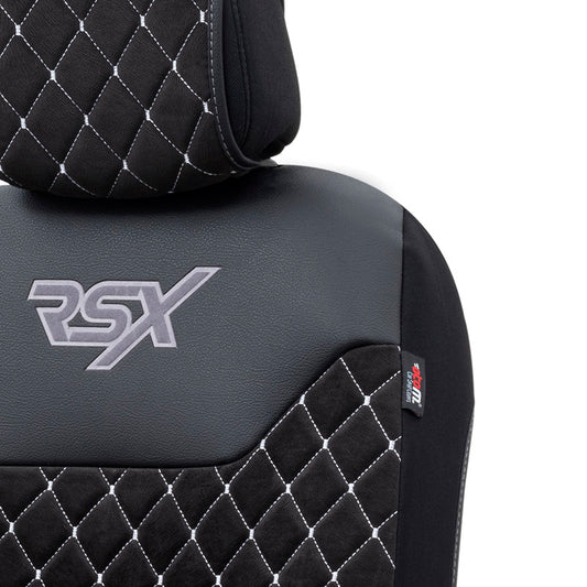 Stoelhoes - Stoelbeschermer RSX Diamond zwart met wit stiksel (eenvoudige montage) - luxe suede met kunstleer