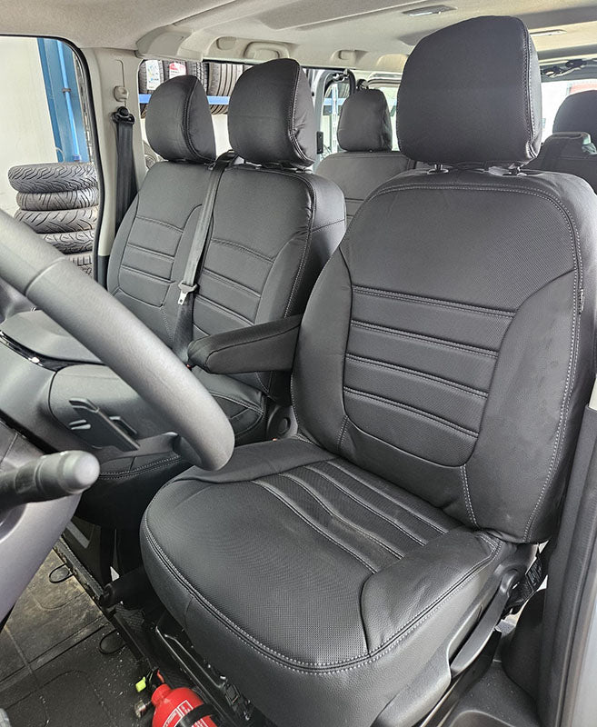 Pasvorm stoelhoezen Fiat Talento Combi 2016-heden (past in versie met bijrijdersbank met split in zitting) - Kunstleer zwart