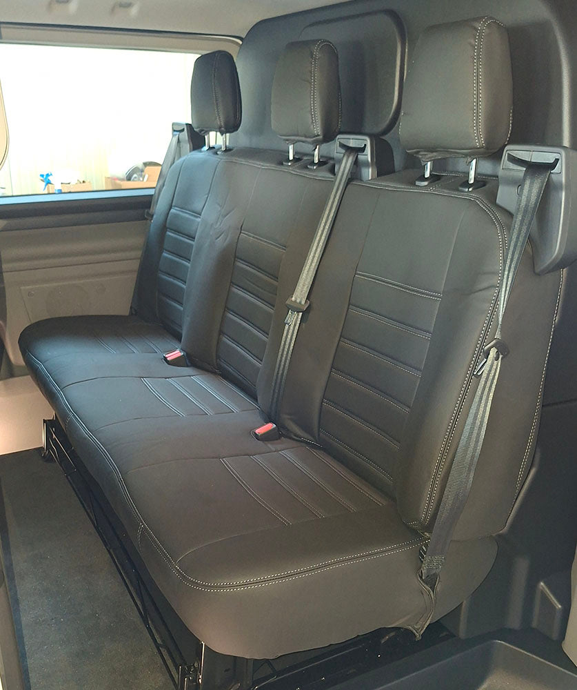 Pasvorm stoelhoezen Ford Transit Custom 2012-heden (past op achterbank in versie met dubbel cabine) - Kunstleer zwart