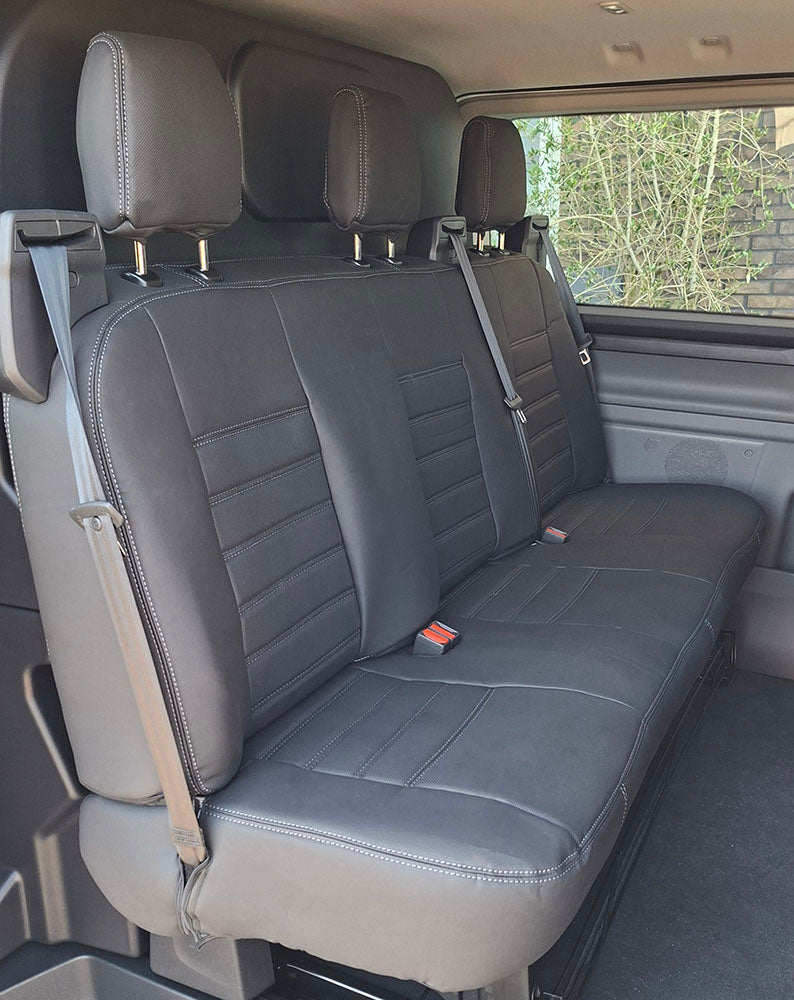 Pasvorm stoelhoezen Ford Transit Custom 2012-heden (past op achterbank in versie met dubbel cabine) - Kunstleer zwart